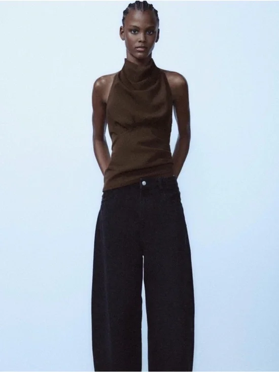 NWOT Zara Open Back Halter Top Brown - Picture 4 of 11